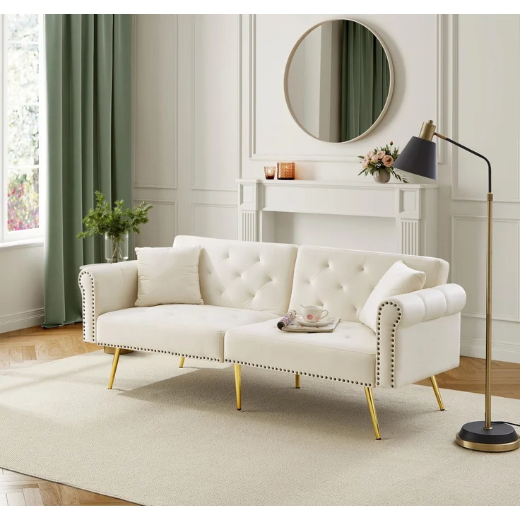 Schlafsofa mit unabhängig verstellbarer Doppel-Rückenlehne, eleganter Samtstoff, vergoldete Metallfüße,mit 3-facher Rückenverstellung – Bild 3