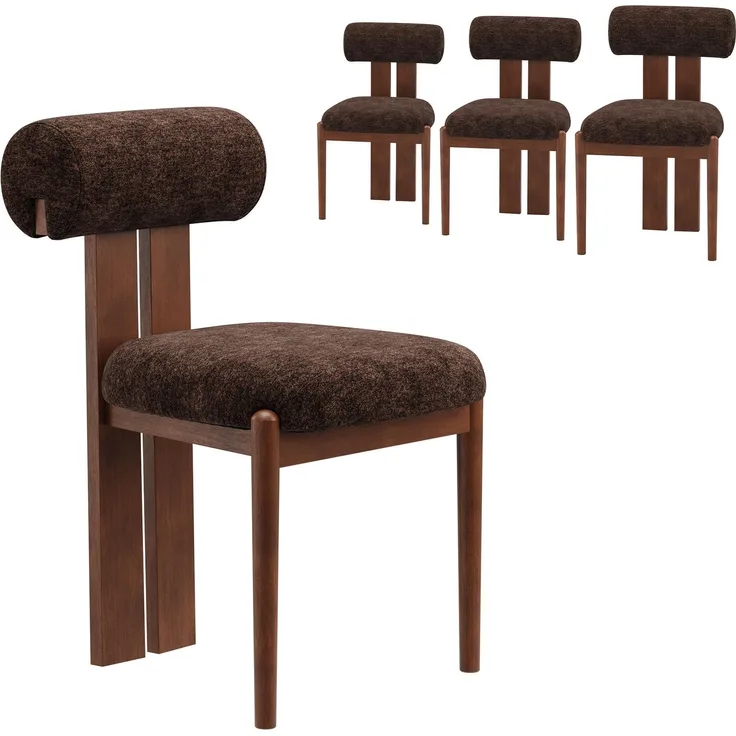 MALOL Esszimmerstühle 4er Set, Mid-Century Modern Polsterstühle aus Stoff mit Stabiler Rückenlehne & dunkelbraunen Holzbeinen, Dunkelbraun – Geeignet für Esszimmer, Küche und Gastronomie, Dunkelbraun