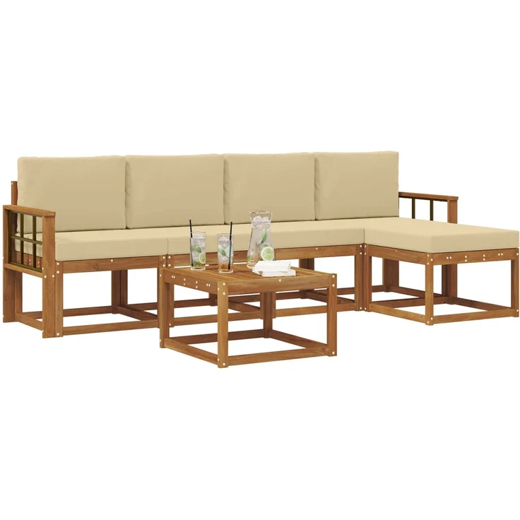 vidaXL Outdoor-Sofagarnitur 6 stk. 5-Sitzer Natur und Beige 3366301 – Bild 3