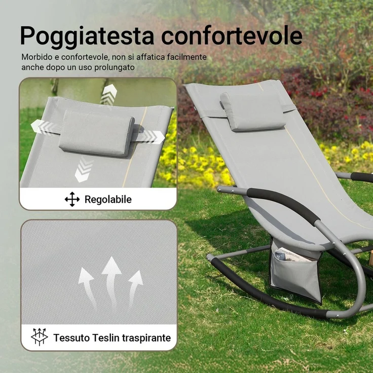 SoBuy OGS28-HG Schaukelstuhl Garten, Textilene, Lackiert, Hellgrau, 150 x 87 x 63 cm – Bild 5