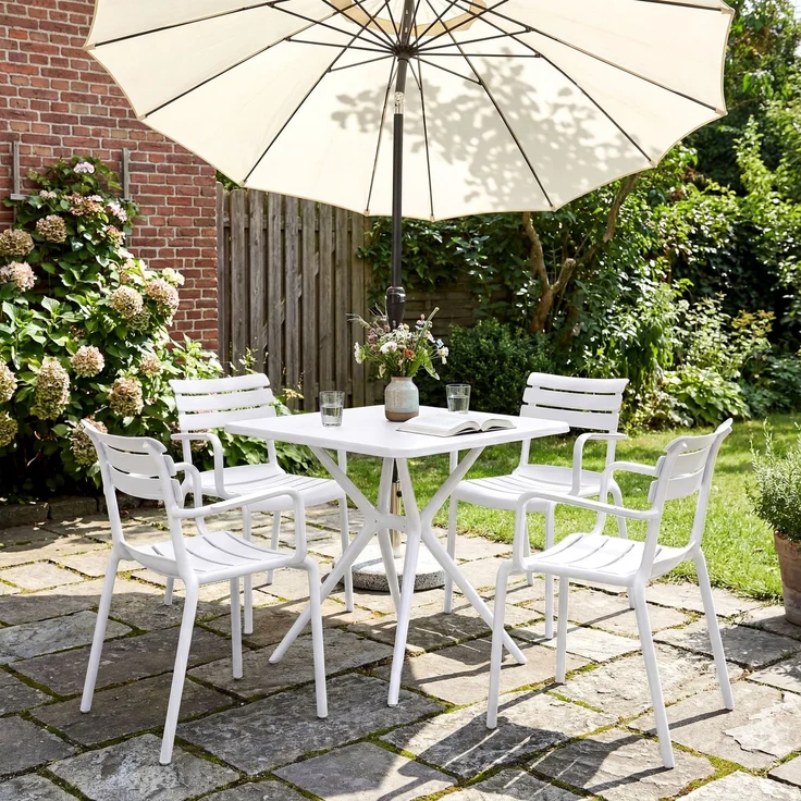 Gartenmöbel-Set NORA mit 4 Stühlen - 186x186x82cm, Kunststoff, Weiß | Balkonset Gartenset Tisch mit Stühlen Bistroset Outdoor – Bild 3