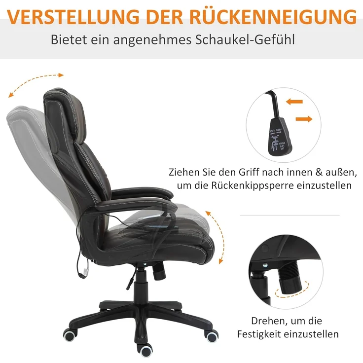 Vinsetto Schreibtischstuhl Bürostuhl mit Massagefunktion (Bürostuhl mit Massage, 1 St), 6 Vibrationspunkte, Leinen-Gefühl, einstellbar, Schwarz – Bild 7