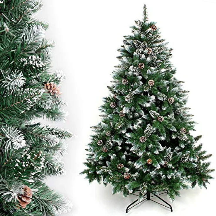 Yorbay Künstlicher Weihnachtsbaum Künstlicher Tannenbaum mit Schnee, Kiefernzapfen, mit Ständer, Weihnachtsbaum Christbaum für Weihnachten-Dekoration – Bild 2