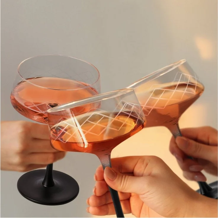 MiaMio Cocktailglas Crystaluna Coupe, 280 ml, schwarzer Stiel, 4-tlg, Glas, mit Barlöffel – Bild 4