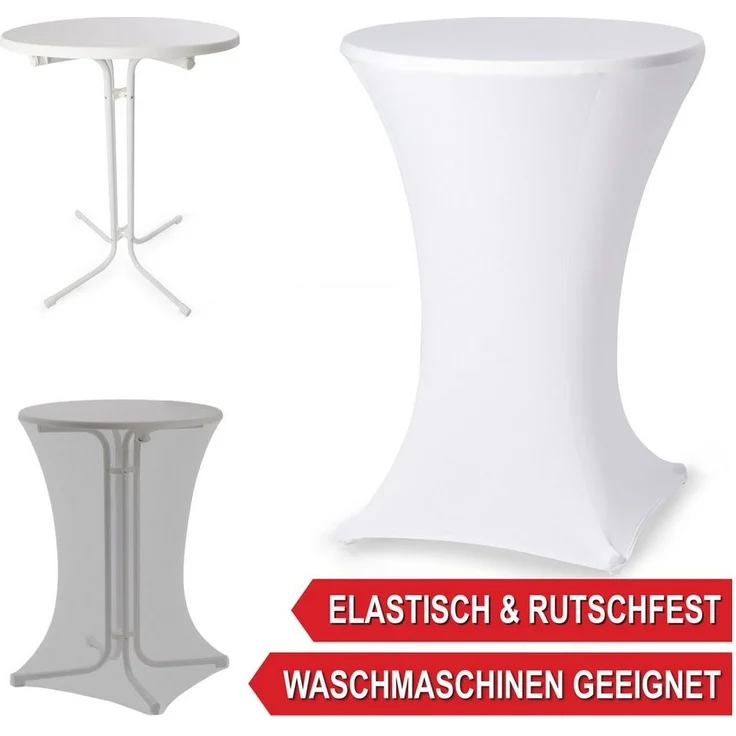 Onbest Stehtisch mit Tischhusse Ø 80 cm klappbar, 2,5 cm Holzplatte, 60 kg Tragkraft, Hitzebständig, Weiß – Bild 3