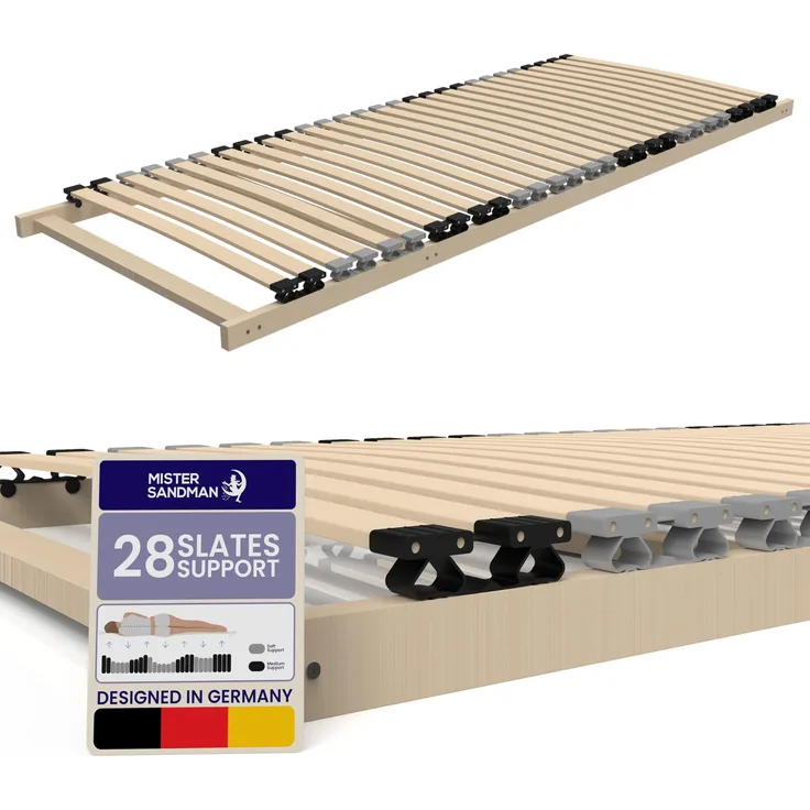 Mister Sandman Lattenrost 80x200 cm 7 Zonen ergonomisch 28 Federleisten stabil rutschfest atmungsaktiv leise LGA-Zertifiziert selbst zusammenbaubar Federholzrahmen kompatibel mit Allen Matratzen