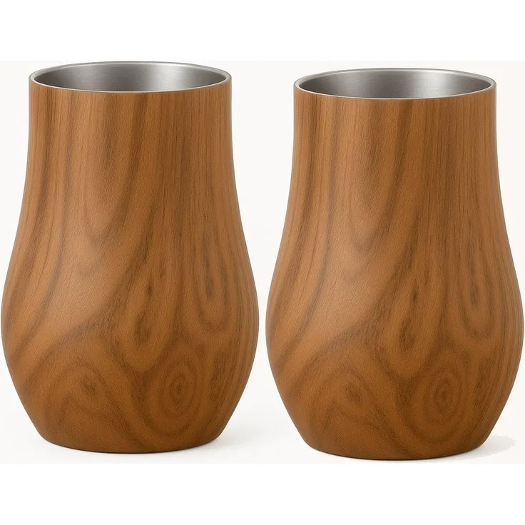 Snüte Doppelwandige Whiskygläser aus Edelstahl - Stielloses Whiskey Nosing Glas - 2 Stück Casual holz
