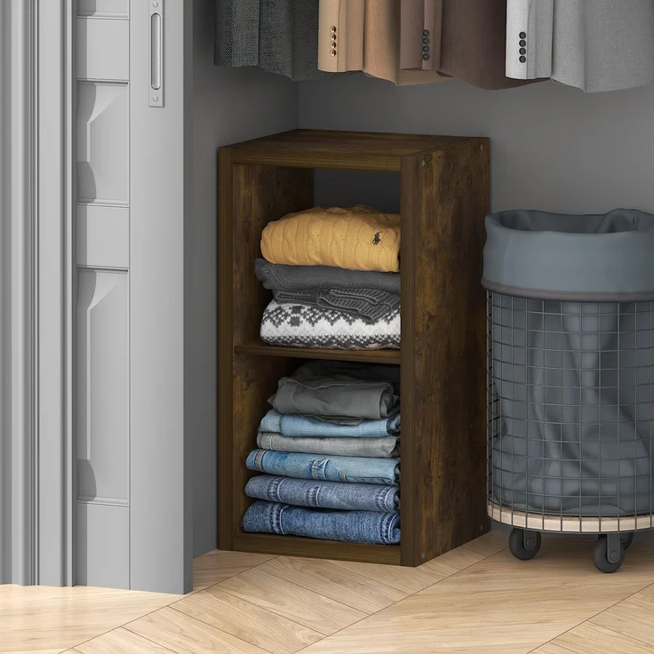 Furinno Cubic Kleiderschrank-Organizer und Aufbewahrungssystem, 2-Würfel Organizer, offene Regale für den Kleiderschrank, extra Dicker Rahmen, Bernstein-Kiefer