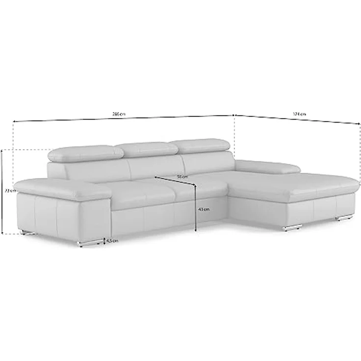 CAVADORE Leder-Ecksofa Valerie mit XL-Longchair / Eckcouch mit Kopfteilverstellung, großem Longchair + Metallfüßen / 286 x 73 x 174 / Echtleder Schwarz – Bild 3