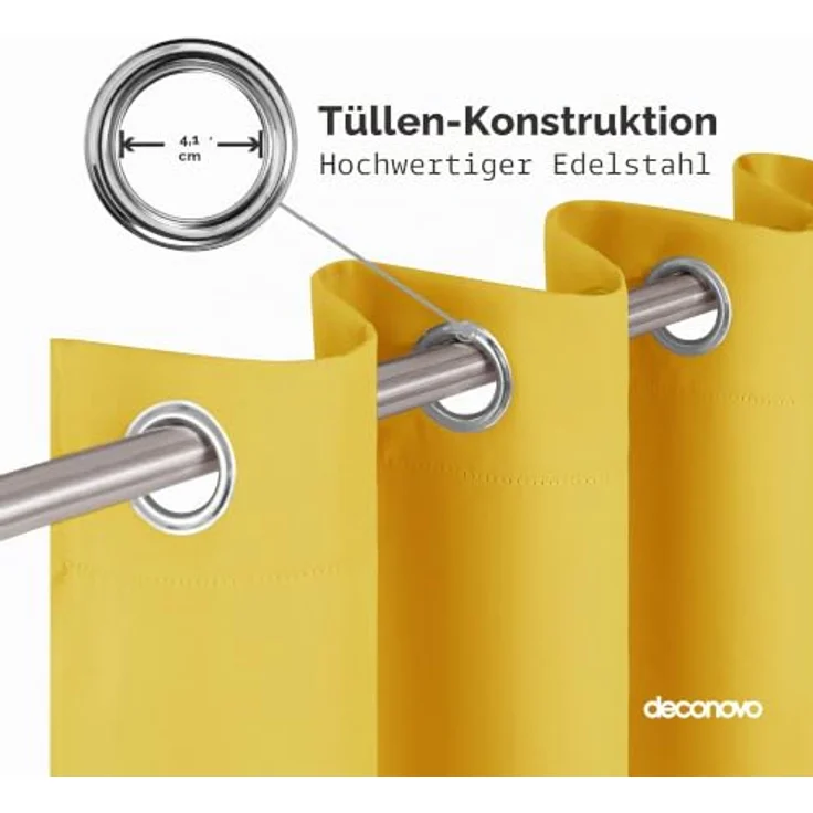 Deconovo Gardinen Schlafzimmer Blickdicht Thermovorhang mit Ösen Senfgelb | 1 Stück, H290 x B140 cm, Verdunkelungsvorhang Hitzeschutz, Sichtschutz für Wohnzimmer, Blackout Curtain, UV-Schutz, Vorhänge – Bild 5
