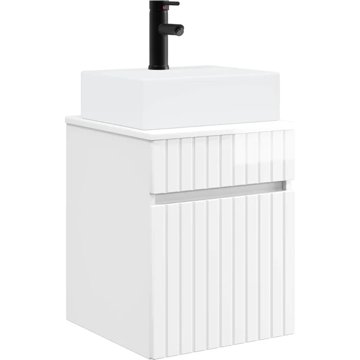 vidaXL Wandmontierter Waschbeckenunterschrank Hochglanz Weiß 890576 – Bild 2