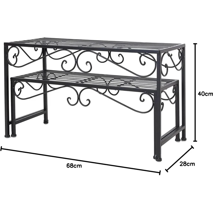 2x Blumenbank "Ranken" aus Metall, schwarz, Blumentisch, Beistelltisch, Pflanzenständer – Bild 5