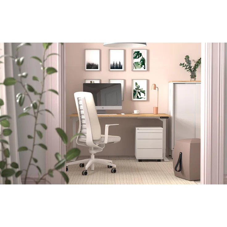 ASSMANN Elektrisch höhenverstellbarer Schreibtisch Y-Line 160x80cm Eiche Natura Signalweiß Metall Holz Melaminoberfläche – Bild 10