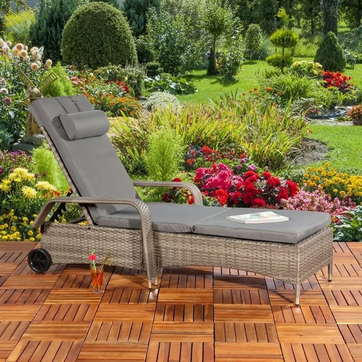 Melko Gartenliege Sonnenliege Gartenliege Polyrattan inkl. Kissen&Kopfstütze Saunaliege, Stück, 1 St, Liege, Mehrfach verstellbar – Bild 4