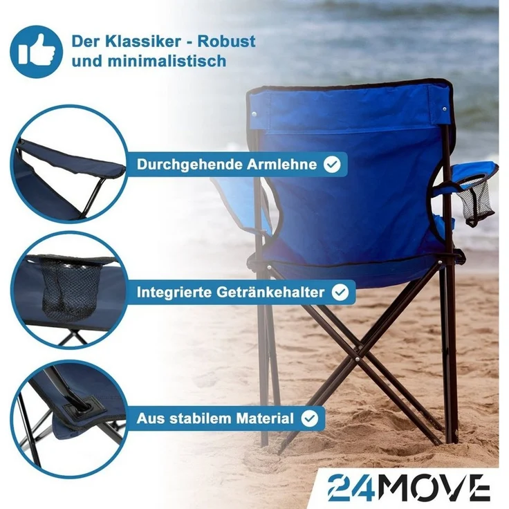 24Move Campingstuhl 24MOVE® Campingstuhl faltbar,Anglerstuhl,Liegestuhl mit Getränkehalter (bis max. 100 kg), mit Tragetasche, schwarz, Klappstuhl, bis 100kg belastbar – Bild 4