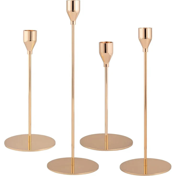 4er-Set Kerzenhalter, Kerzenständer für Stabkerzen, Metall, roségold – Bild 1