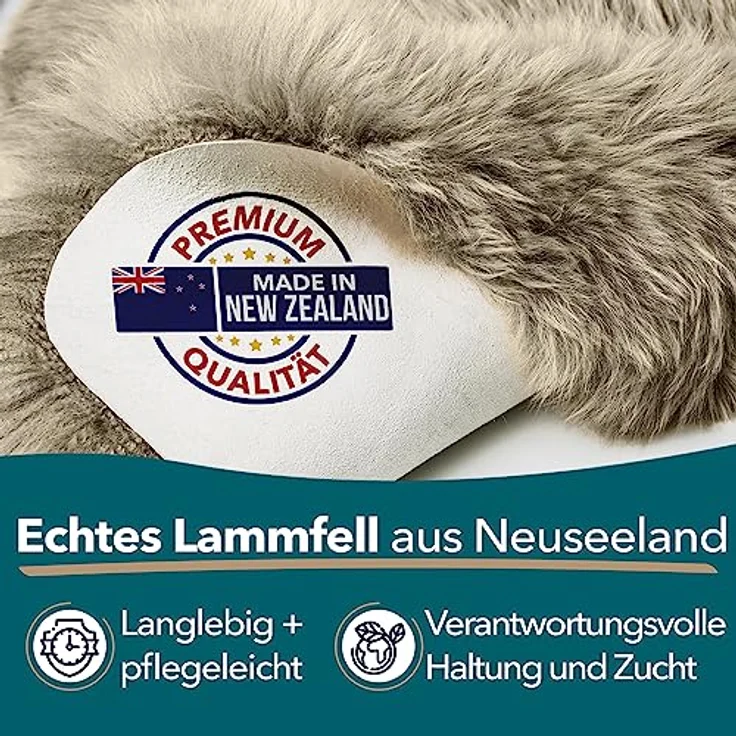 KARAT Lammfell echt - Dark Beige Flauschige Stuhlkissen Schaffell Deko Teppich für Wohzimmer & Kinderzimmer, Sitzauflage, Dekofell, mit Lederrücken 90x60 cm (Audrey) – Bild 3