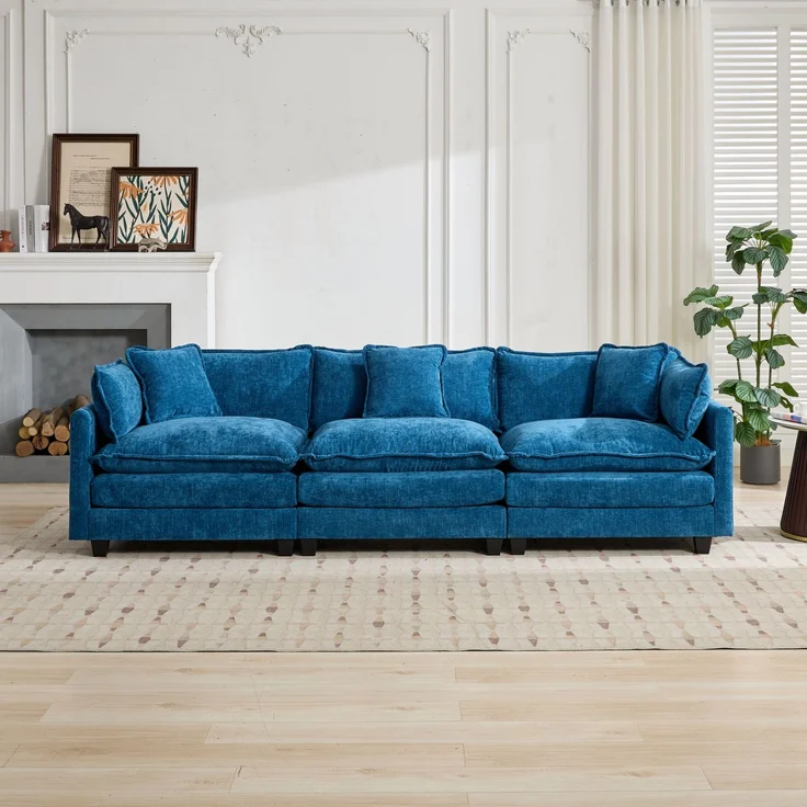 ZUBALIYA Sofa mit LED - Beleuchtung, mit Chenille - Bezug, mit Cordbezug, modular aufgebaut, aus Chenille, für Wohnzimmer und Apartments – Bild 2