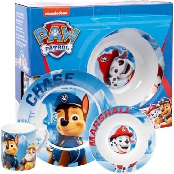 United Labels® Frühstücks-Geschirrset Paw Patrol Frühstücksset für Kinder - Geschirr Set 3-tlg, 1 Personen, Porzellan