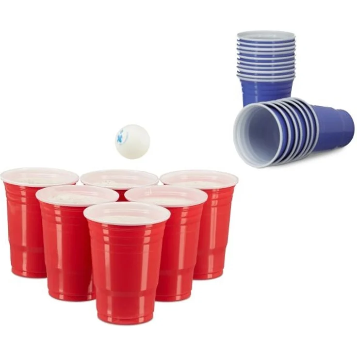 Relaxdays Bier Pong Set, 200 Becher, Kunststoff rot / blau, 473 ml – Bild 1