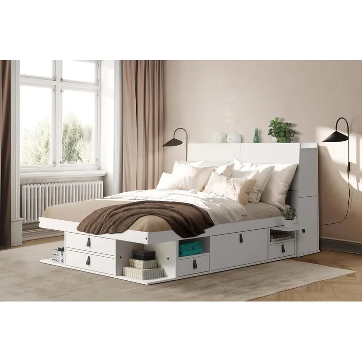 Memomad Funktionsbett Bali 90x190 Karamell - Schrankbett mit viel Stauraum u. Schubladen, optimal für kleine Schlafzimmer - Einzelbett mit Aufbewahrung aus Kiefer Massivholz – Inklusive Lattenrost…