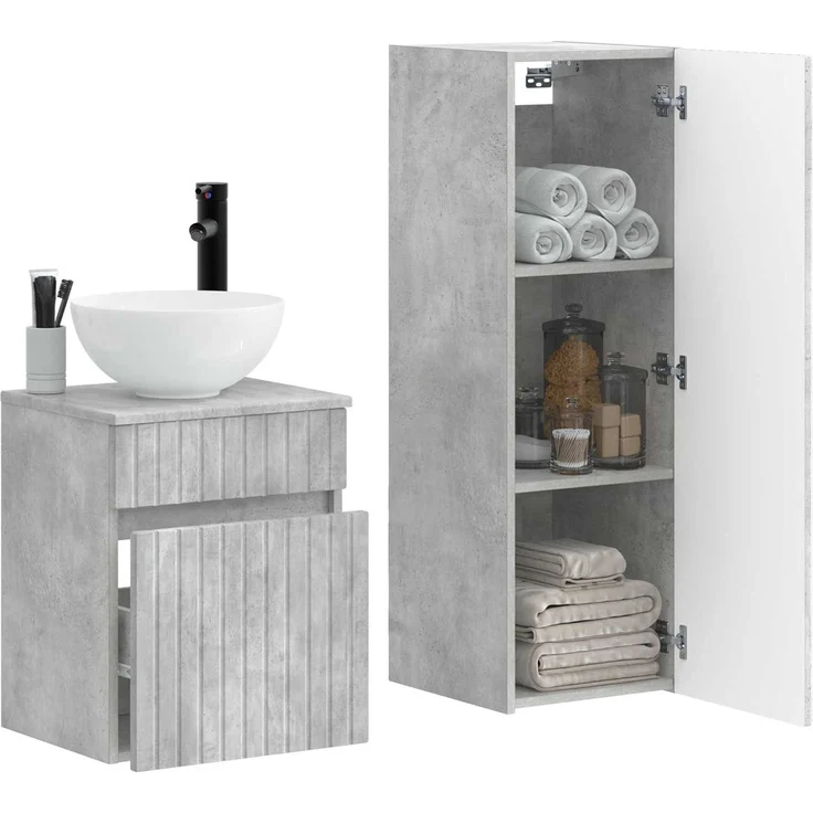 vidaXL Badezimmerschrank-Set 2 stk. Betongrau 33 x 34,5 x 100 cm 3406136 – Bild 3