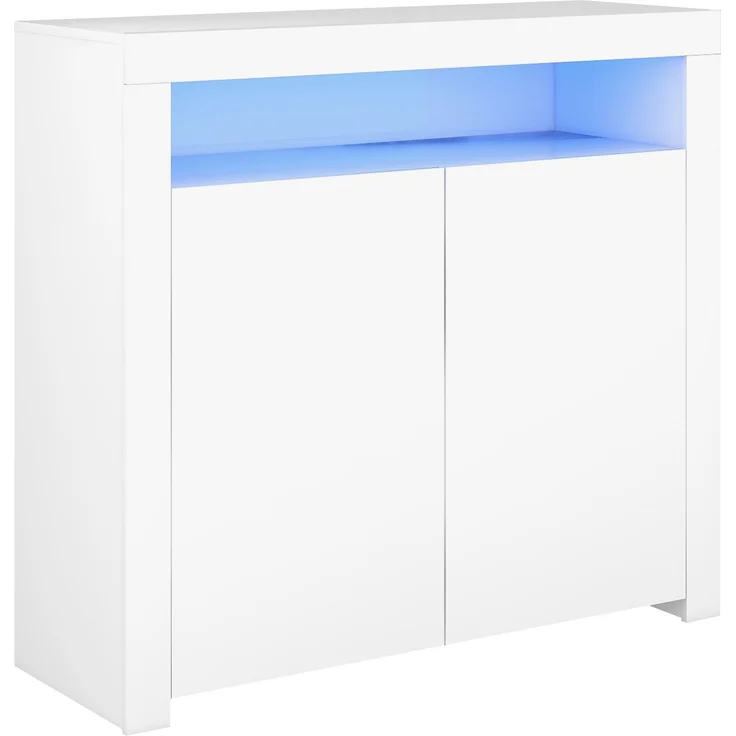 DESVIAE Sideboard mit LED-Beleuchtung und 2 Türen 108x92x40 cm Holzwerkstoff Weiß – Bild 8