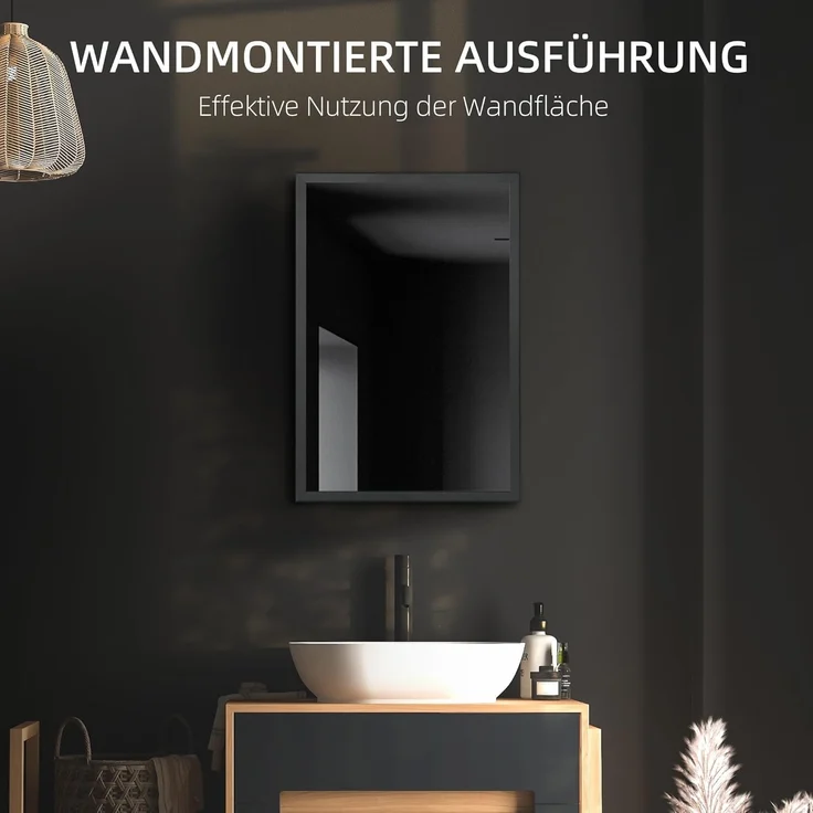 Kleankin Spiegelschrank Wand-Medizinschrank mit Spiegel, mit Ablageflächen (Hängeschrank, 1-St, Badezimmerschrank) für Badezimmer, Schwarz – Bild 7