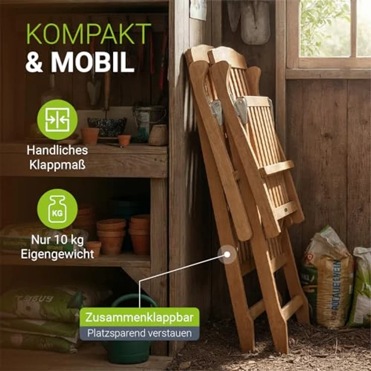 Juskys Gartenliege Evia, klappbar aus geöltem Akazienholz, 4-fach verstellbare Rückenlehne, Natur – Bild 6