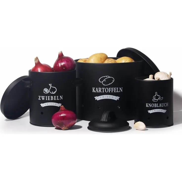 Zedelmaier Vorratsdose Aufbewahrung Kartoffeln Set für Kartoffeln,Zwiebeln,Knoblauch Metall, (TDYC-SET), Zwiebeltopf Kartoffeltopf Knoblauchtopf,Runde Form