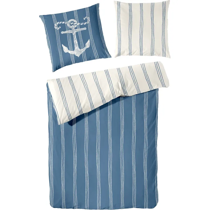 Hahn Renforce Bettwäsche 155x220 Anker Streifen Maritim blau weiß Wende 123100-30