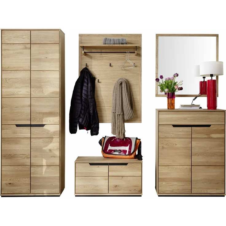 Garderoben-Set >ARAYA< (4-teilig) in Eiche teilmassiv - 158x195x40,5 (BxHxT) – Bild 9
