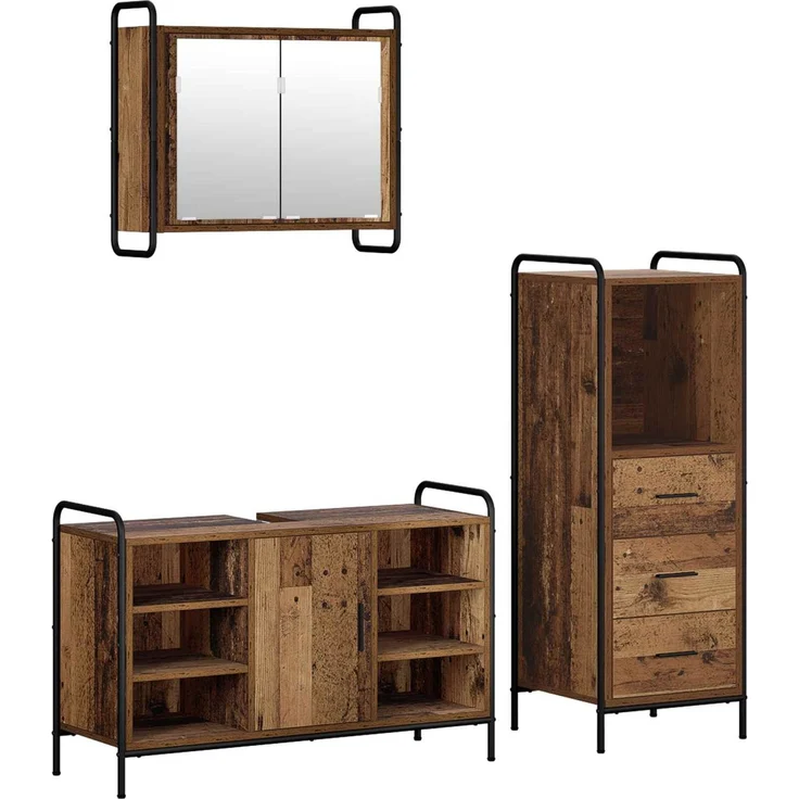 vidaXL Badezimmerschrank-Set 3 stk. Altholz 40 x 36 x 109,5 cm 3444541 – Bild 2