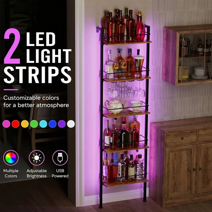 Yorbay Weinregal 5-Tier Freestanding Weinständer, 50 Flaschen, mit LED-Lichtern & Absturzsicherung – Bild 2