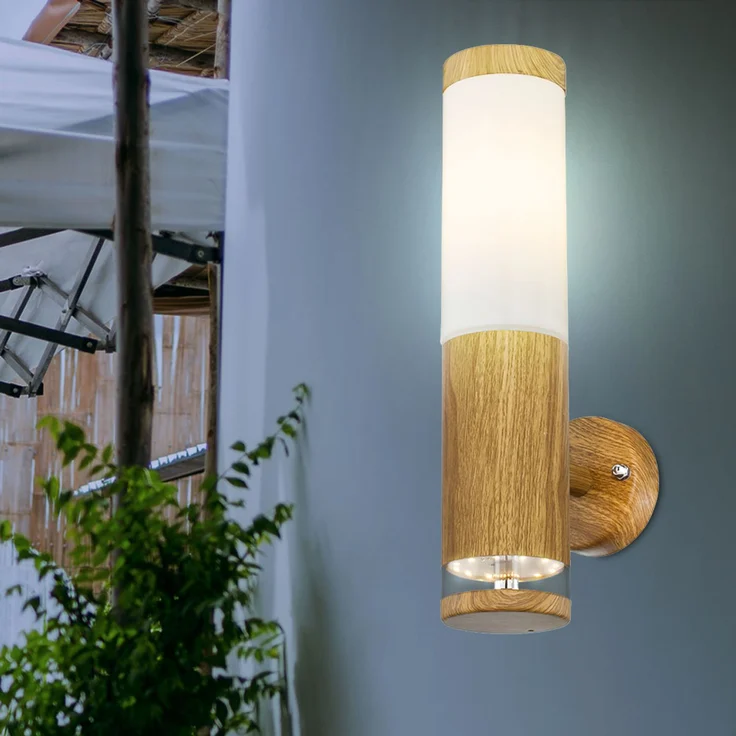 LED Wandleuchte, Deko-Licht, Edelstahl, Holz-Optik, H 35 cm – Bild 3