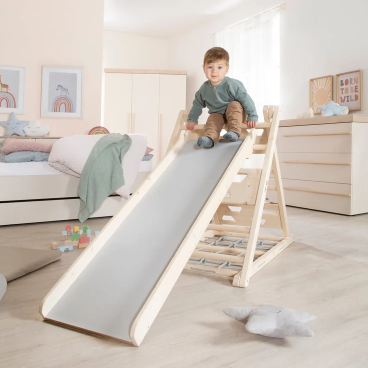 roba Rutschbrett aus Holz - Zubehör für Kletterdreieck & Spielturm - Natur / Grau – Bild 4