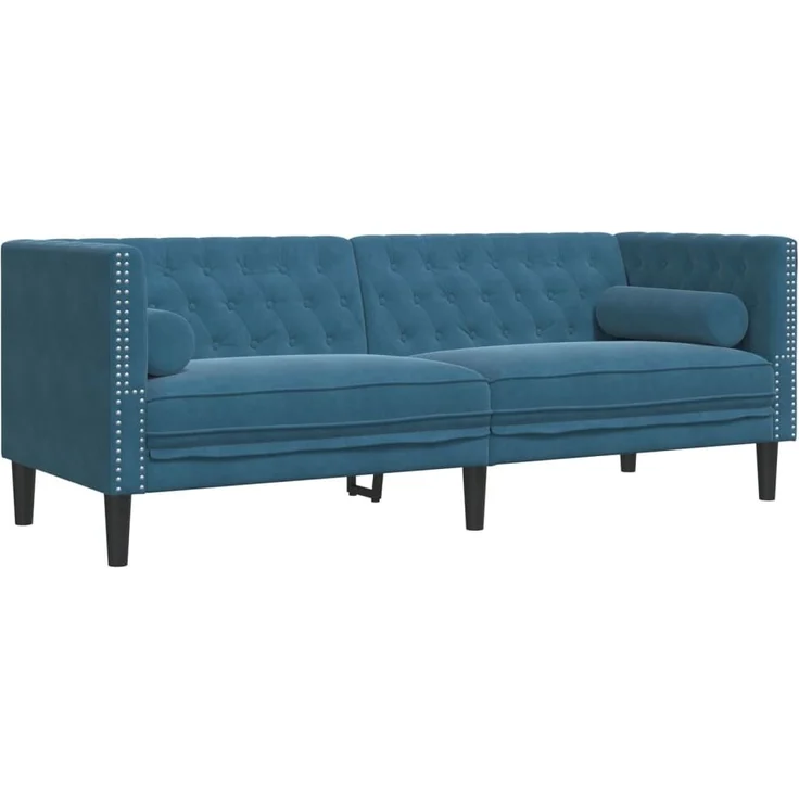 vidaXL Chesterfield-Sofa mit Nackenrollen 3-Sitzer Blau Samt 372701 – Bild 1