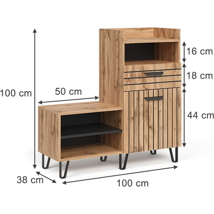 Schuhschrank Amber Eiche Wotan 100 x 100 cm mit Tür und Schublade Vicco – Bild 2