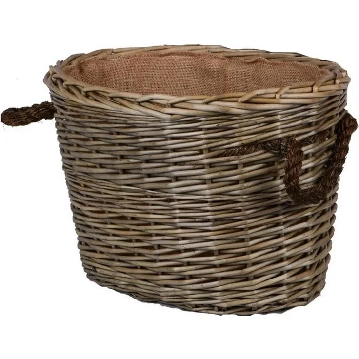 UNUS HOME Kaminholzkorb Korb oval gefüttert mit Seilgriffe grau (1 St)