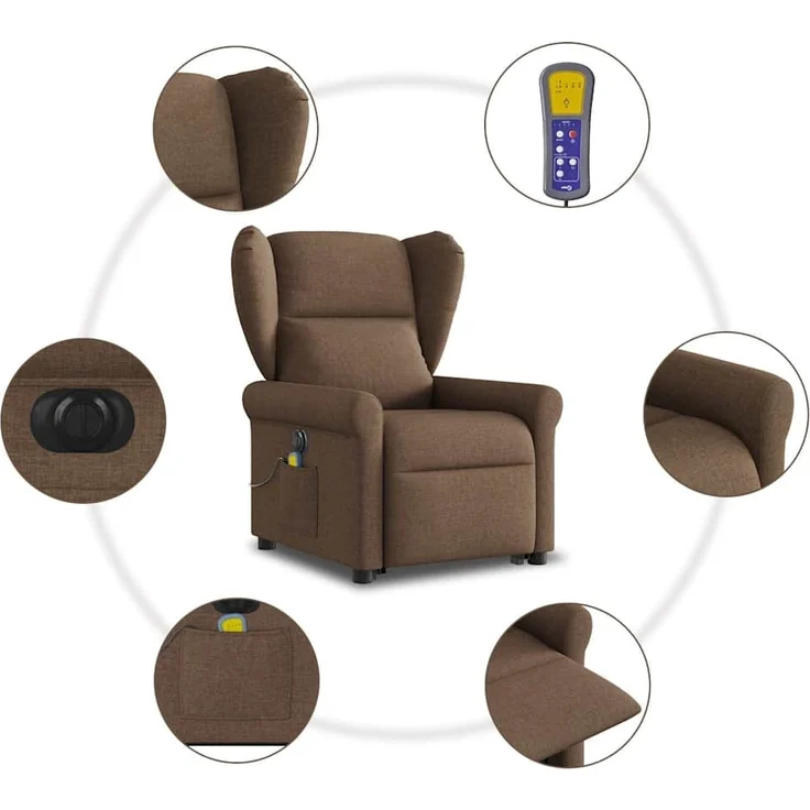 vidaXL Elektrischer Massagesessel mit Aufstehhilfe Braun Stoff 3303408 – Bild 10