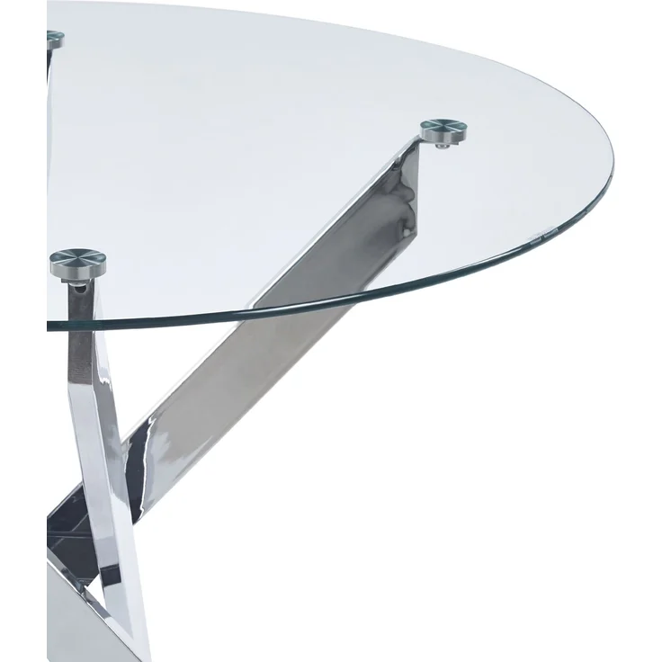 Tisch 80x80x75 cm, runder Esstisch mit Glasplatte und Metallgestell in Silber – Bild 4