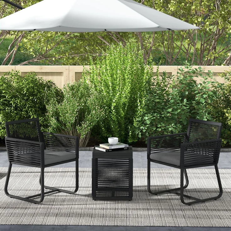 3-teiliges Bistro-Set, Balkon-Set, Terrassen-Set, wetterbeständig, modernes Design, 53 cm x 57 cm x 77 cm, Schwarz + Grau--Schwarz--77x53x57cm--YOUDENOVA – Bild 4