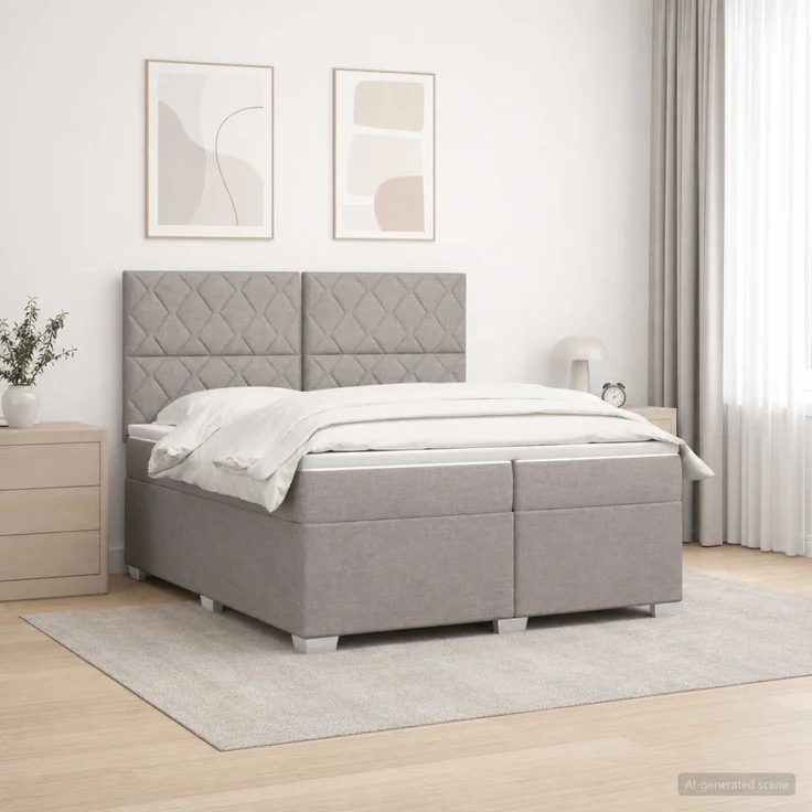 vidaXL Boxspringbett mit Matratze Taupe 200 x 200 cm Stoff 3453497 – Bild 1