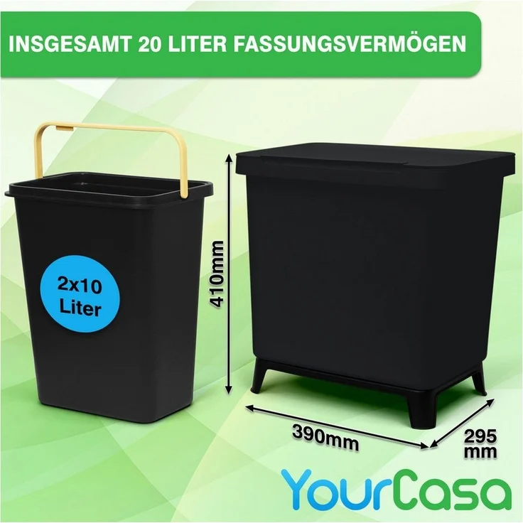 YourCasa Mülleimer YourCasa® Mülleimer Küche mit 2-4 Fächern [20-40L] Mülltrennsysteme, 2x10L, 4x10L – Bild 2