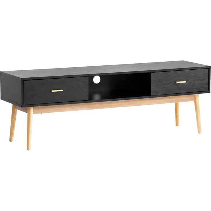 Livetastic Lowboard, Schwarz, Metall und massive Eiche, 2 Schubladen, 150x50x40 cm, stehend für Wohnzimmer