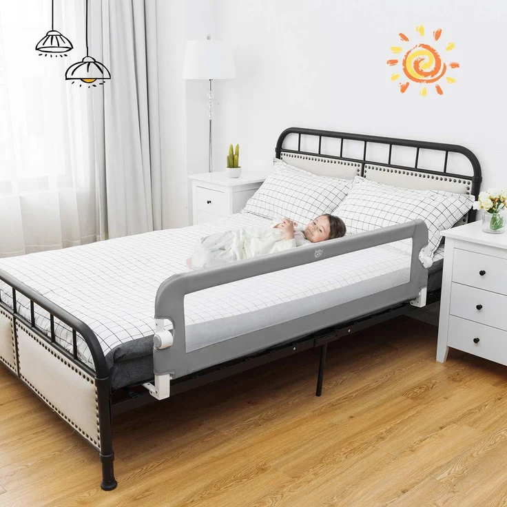 COSTWAY Bettgitter klappbar, Bettschutzgitter, Babybettgitter, Kinderbettgitter, Rausfallschutz fuer das Kinderbett, Zwillingsbett, Doppelbett, Queensize- und Kingsize-Bett 150 x 42 cm/grau – Bild 2