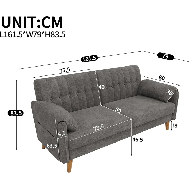 2-Sitzer Sofa 161,5 x 79 x 83,5 cm aus Chenille mit Massivholzbeinen – Bild 5