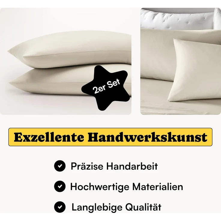 Seralino Kissenbezüge Mako Satin Kissenbezug (100% Bio Baumwolle) weich, hautfreundlich, (2 Stück), Fairtrade/ GOTS zertifizierte uni Kissenhülle mit Reißverschluss – Bild 2