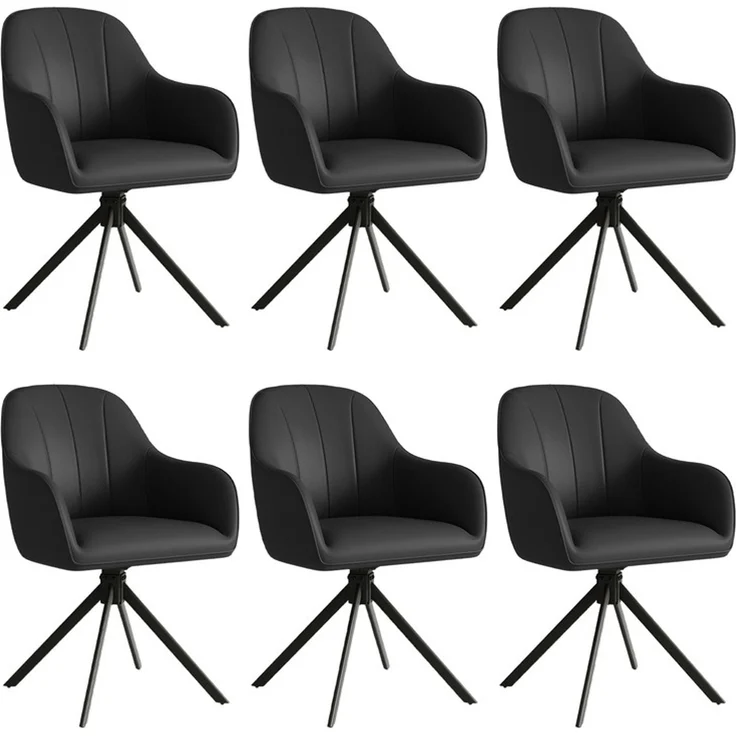 Hawthyhome 4-Fußstuhl Esszimmerstuhl drehbar mit Armlehne, 360° Drehfunktion, ergonomische Sitzschale, Kunstlederbezug, stabiles schwarzes Metallgestell, moderner Küchenstuhl für Esszimmer, Wohnzimmer, Büro & Homeoffice, Schwarz – Bild 7