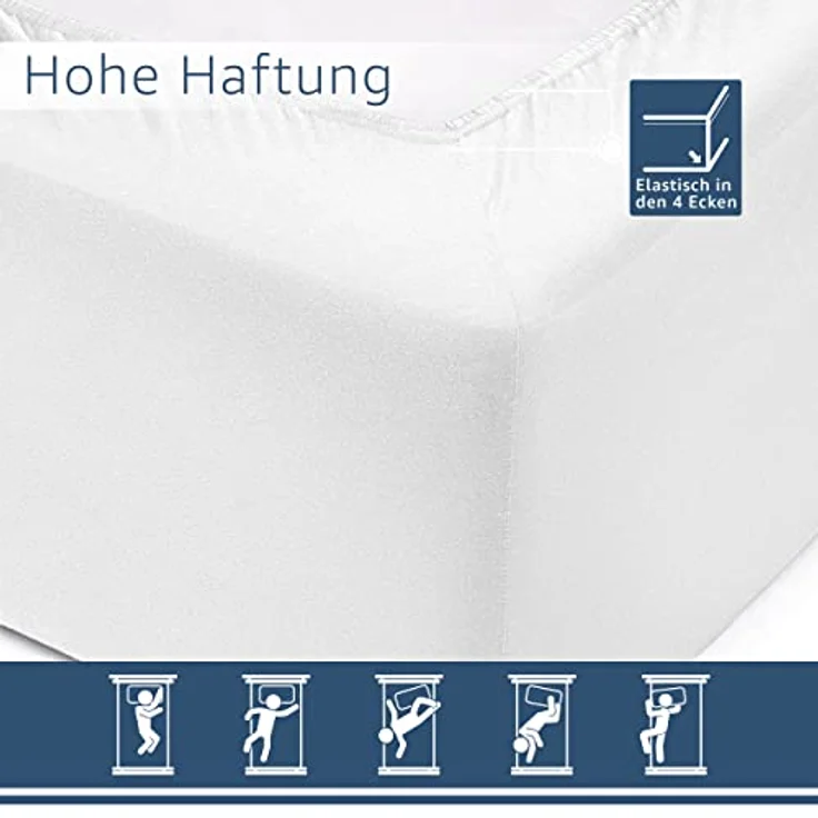Amago - Spannbetttuch, 50 cm Steg, 100 prozent Baumwolle, 120x200 cm - Weiß – Bild 4